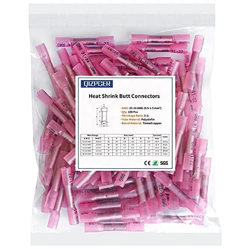Qizpcer Red Heat Shrink Butt Connectors 22-16 AWG (100 Pcs) | Waterproof Marine Grade Crimp Wire Splices thumbnail 1