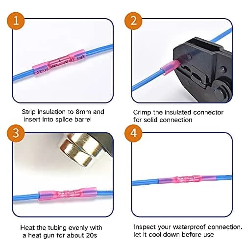 Qizpcer Red Heat Shrink Butt Connectors 22-16 AWG (100 Pcs) | Waterproof Marine Grade Crimp Wire Splices thumbnail 4