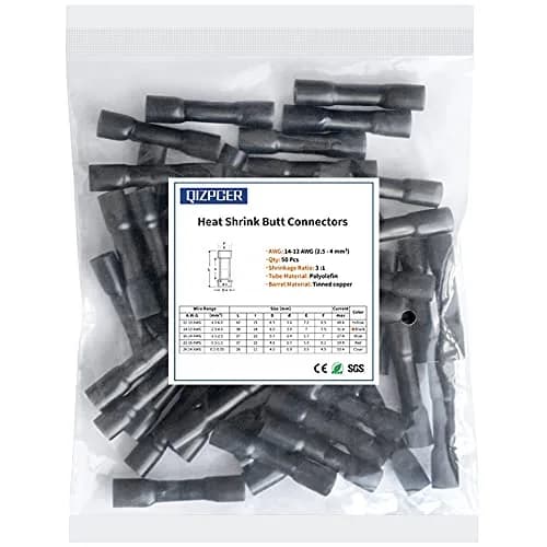 Qizpcer Black Heat Shrink Butt Connectors 50Pcs 14-12 AWG (2.5-4 mm²) | Waterproof Marine Grade Crimp Wire Splices thumbnail 1