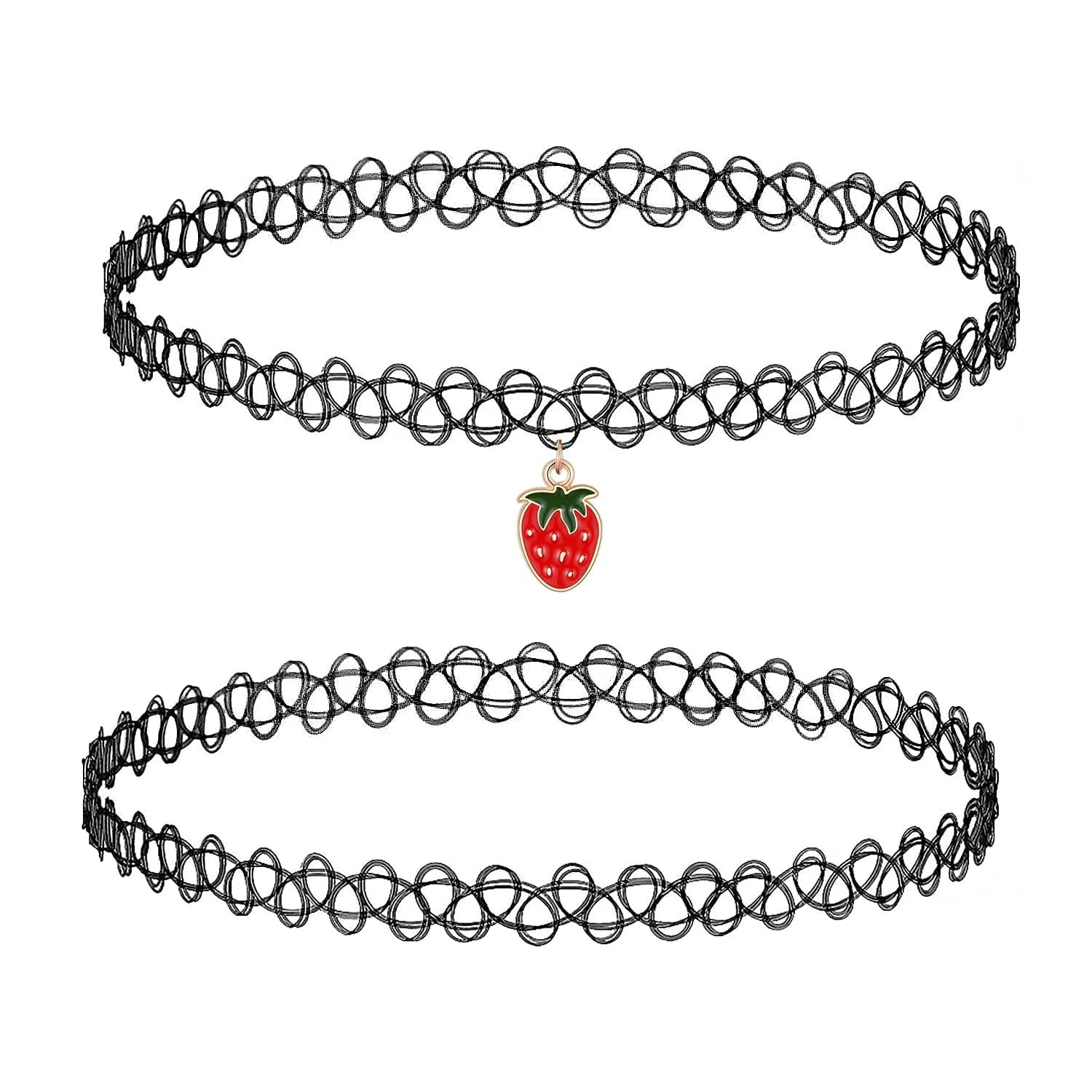 BodyJ4You 2PC 90s Choker Necklace for Women - Yin Yang Y2K Charm Pendant | Hypoallergenic, No Clasp, Fits Up to 18 Inches — Strawberry