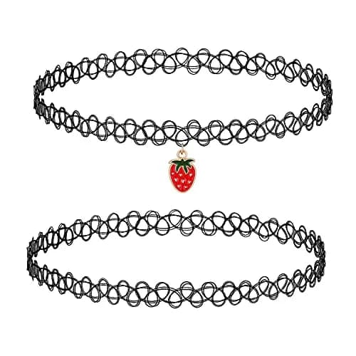 BodyJ4You 2PC 90s Choker Necklace for Women - Strawberry Y2K Charm Pendant | Hypoallergenic, No Clasp, Stretch Fit thumbnail 1