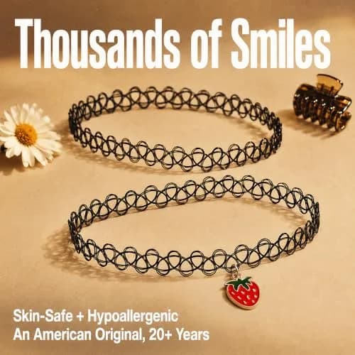 BodyJ4You 2PC 90s Choker Necklace for Women - Strawberry Y2K Charm Pendant | Hypoallergenic, No Clasp, Stretch Fit thumbnail 8