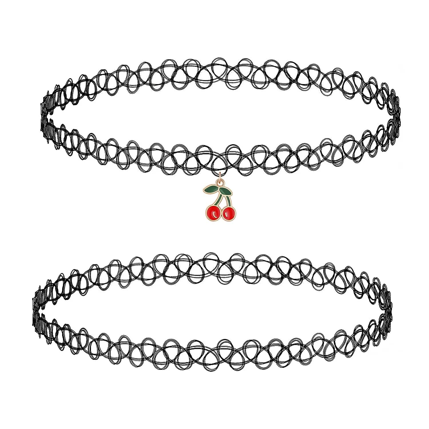 BodyJ4You 2PC 90s Choker Necklace for Women - Red Cherry Y2K Charm Pendant | Retro 90s Y2K Fashion Accessory — Red Cherry