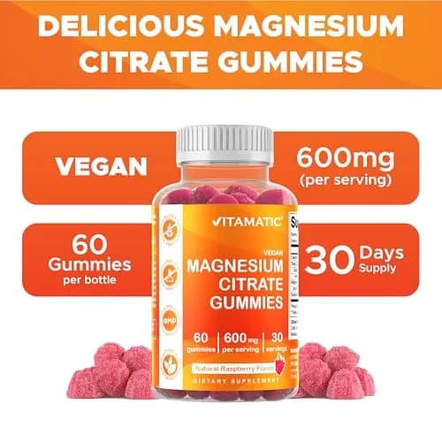 Vitamatic Magnesium Citrate Gummies 600 mg | Vegan Raspberry Flavor | 60 Gummies thumbnail 4