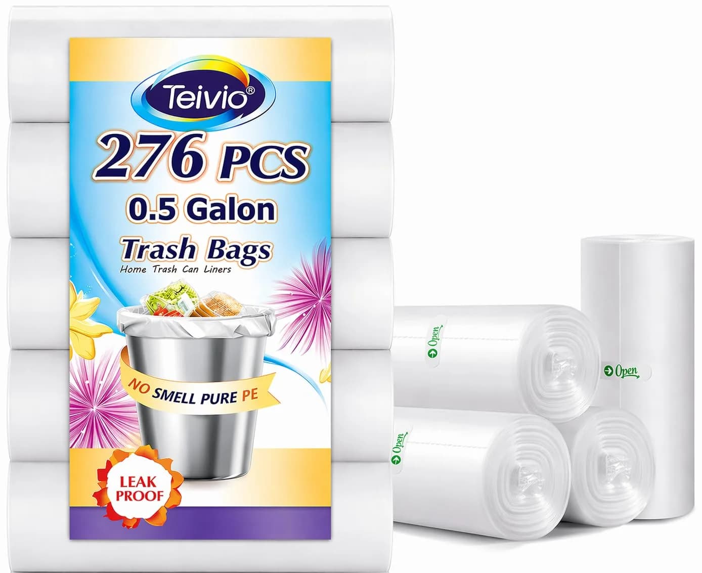 Teivio Mini Clear Trash Bags 0.5 Gallon 276 Count 11"x12" Unscented | Small Bathroom Garbage Can Liners