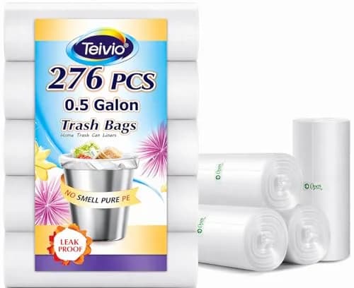 Teivio Mini Clear Trash Bags 0.5 Gallon 276 Count 11"x12" Unscented | Small Bathroom Garbage Can Liners thumbnail 1