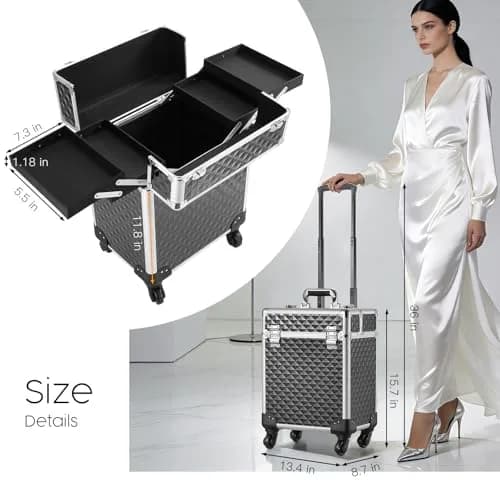 Mecucasi Large Cosmetic Trolley Case with Keys | Aluminum Makeup Organizer for Hairstylist & Salon (92.96cm x 34.04cm x 24.13cm) thumbnail 6
