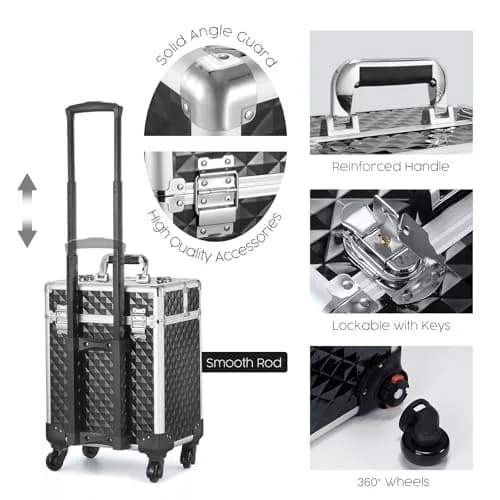 Mecucasi Large Cosmetic Trolley Case with Keys | Aluminum Makeup Organizer for Hairstylist & Salon (92.96cm x 34.04cm x 24.13cm) thumbnail 8