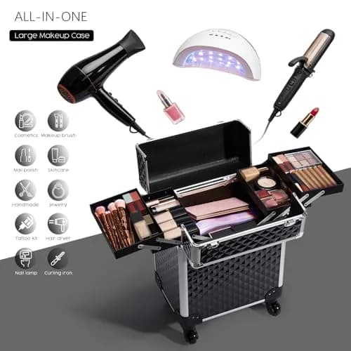 Mecucasi Large Cosmetic Trolley Case with Keys | Aluminum Makeup Organizer for Hairstylist & Salon (92.96cm x 34.04cm x 24.13cm) thumbnail 9