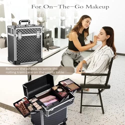 Mecucasi Large Cosmetic Trolley Case with Keys | Aluminum Makeup Organizer for Hairstylist & Salon (92.96cm x 34.04cm x 24.13cm) thumbnail 2