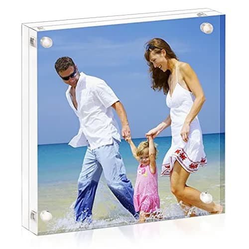 AMEITECH 4x4 inch (10x10 cm) Clear Acrylic Magnetic Picture Frame | Double-Sided Display thumbnail 1