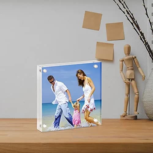AMEITECH 4x4 inch (10x10 cm) Clear Acrylic Magnetic Picture Frame | Double-Sided Display thumbnail 6