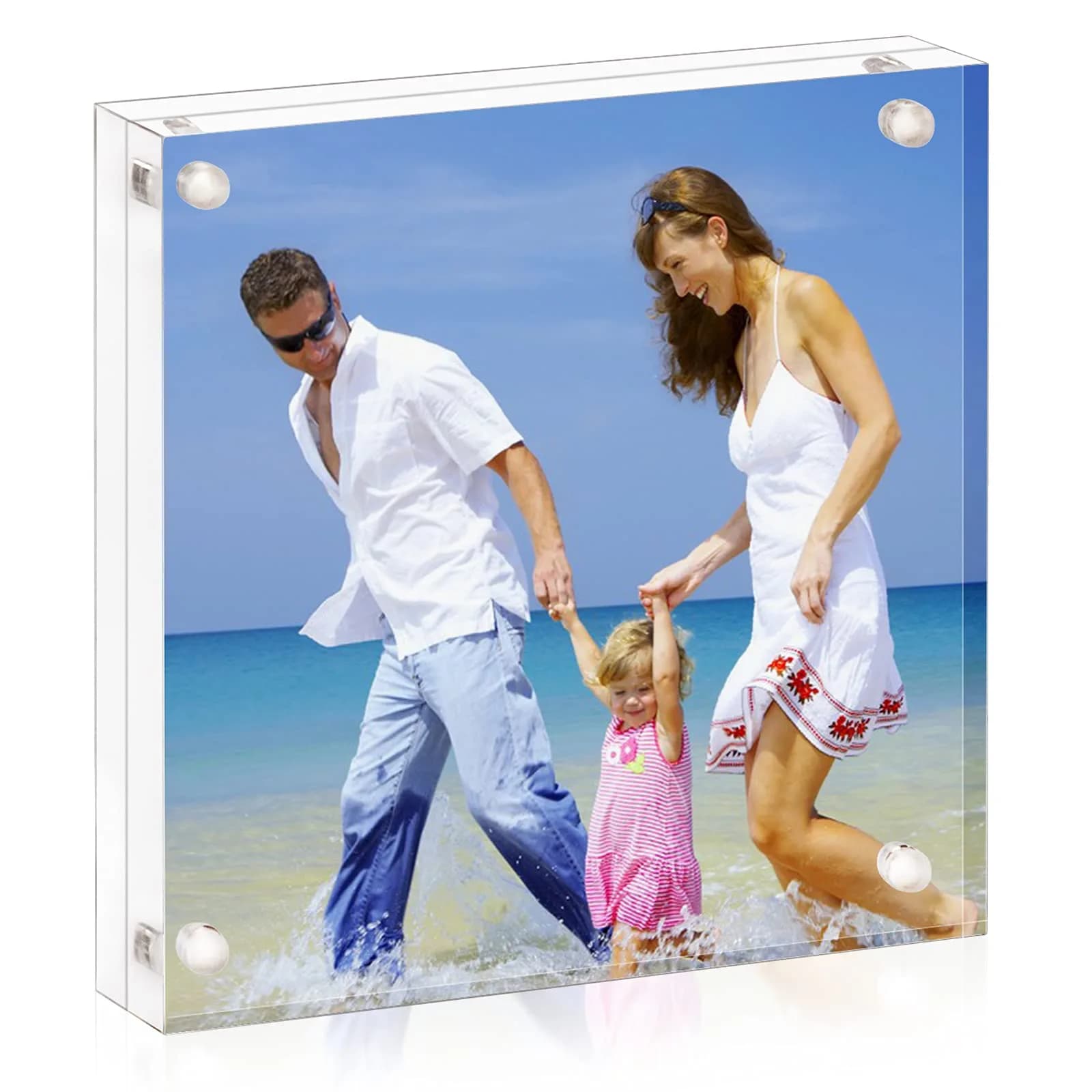 AMEITECH 4x4 inch (10x10 cm) Clear Acrylic Magnetic Picture Frame | Double-Sided Display — 4 x 4 inch