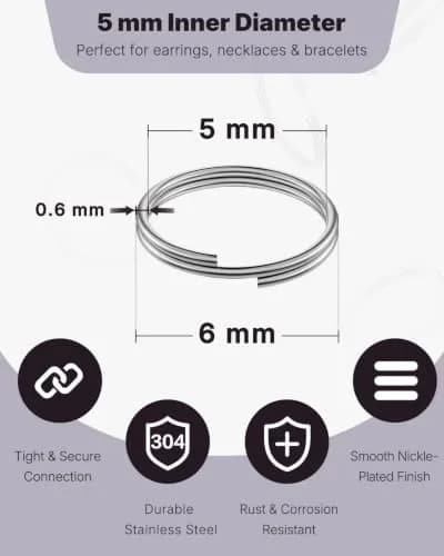 Uniclife 6 mm Metal Split Jump Rings 500 PCS | Durable Jewelry Connectors for DIY Crafts thumbnail 2