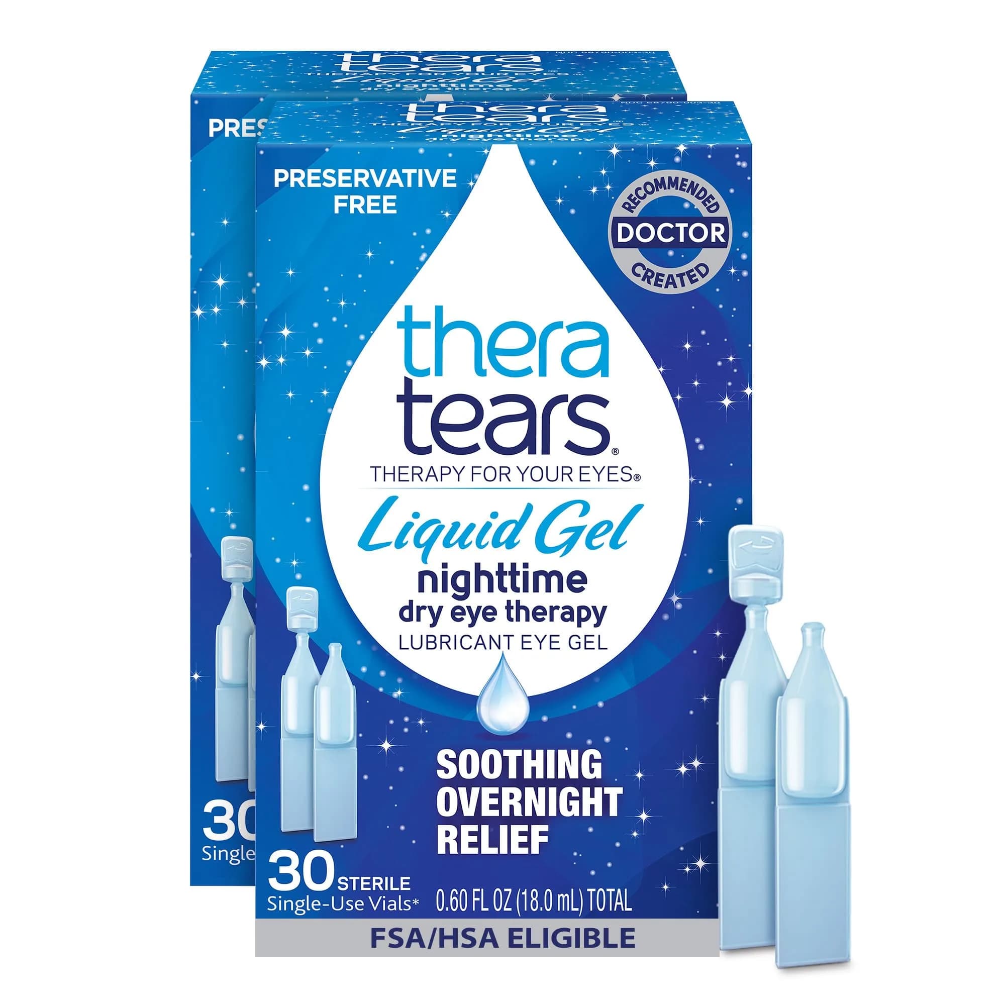 TheraTears Liquid Gel Nighttime Eye Drops 30 Count (1.2 Fl Oz) | Preservative-Free Overnight Relief — Drop