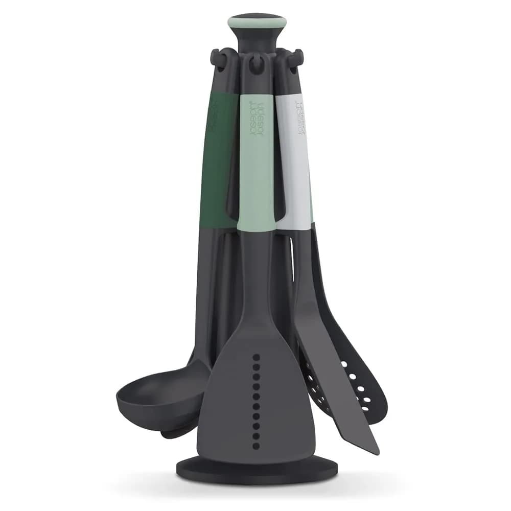 Joseph Joseph Carousel Nylon Kitchen Utensil Set with Rotating Stand | 6 Non-Stick Tools, Multicolor — Green / One Size