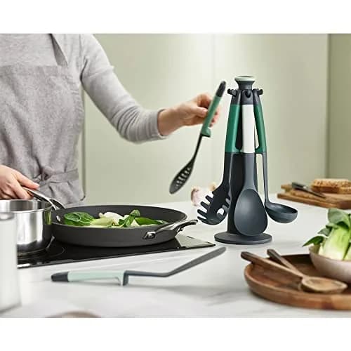 Joseph Joseph Elevate Kitchen Utensil Set with Rotating Stand | 6-Piece Non-Stick Friendly Tools in Sage Green thumbnail 2