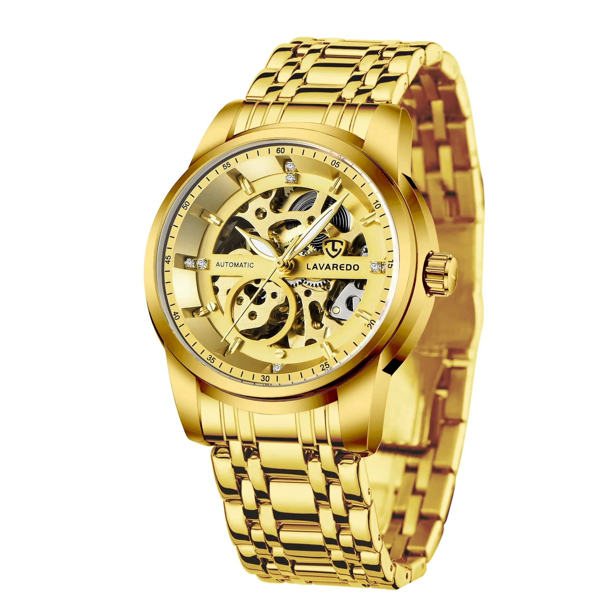 A ALPS Men's Skeleton Luxury Mechanical Watch 40mm (1.57 inches) | Automatic Self-Winding with Roman Numerals — 2G-01-AllGold