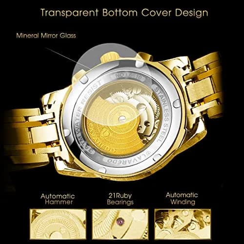A ALPS Men's Skeleton Luxury Mechanical Watch 40mm (1.57 inches) | Automatic Self-Winding with Roman Numerals thumbnail 4