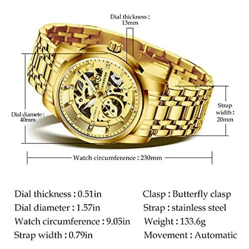 A ALPS Men's Skeleton Luxury Mechanical Watch 40mm (1.57 inches) | Automatic Self-Winding with Roman Numerals thumbnail 6