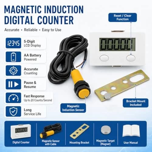 JAMIT Digital Counter for Knitting Machine, LCD 0-99999 5-Digit Tally Counter with Magnetic Proximity Switch Sensor | Automatic Counting thumbnail 2