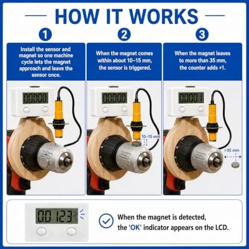JAMIT Digital Counter for Knitting Machine, LCD 0-99999 5-Digit Tally Counter with Magnetic Proximity Switch Sensor | Automatic Counting thumbnail 3