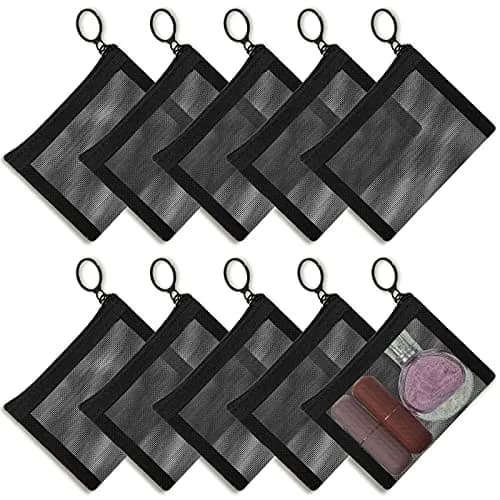 Frienda 10 Pcs Small Mesh Bags with Zipper, 12.7cm x 10.16cm (5" x 4") | Reusable Nylon Cosmetic Pouch with Keychain thumbnail 1