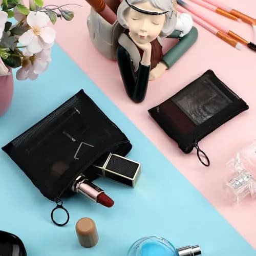 Frienda 10 Pcs Small Mesh Bags with Zipper, 12.7cm x 10.16cm (5" x 4") | Reusable Nylon Cosmetic Pouch with Keychain thumbnail 6