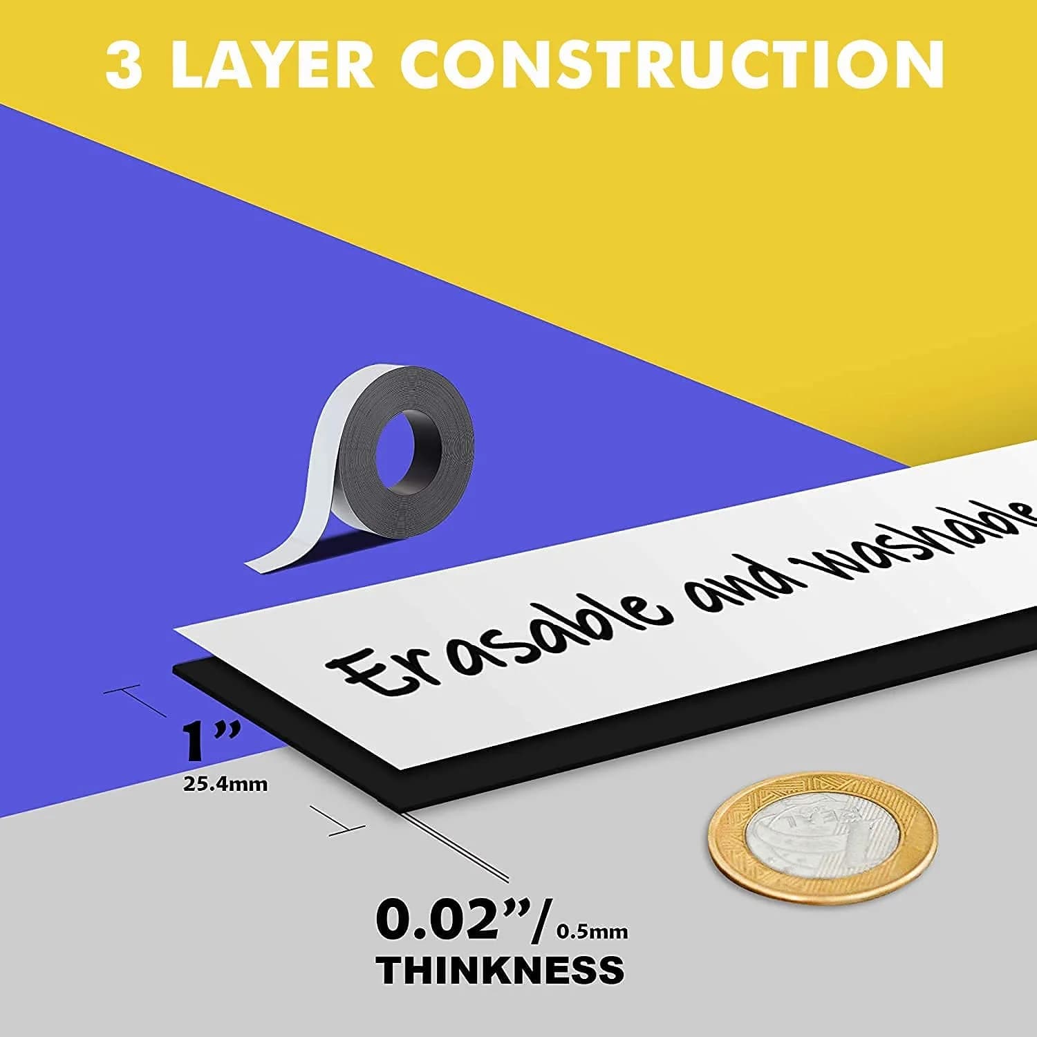 LLPT Dry Erase Magnetic Label Strips 1” x 26 Ft Yellow | Reusable & Water-Resistant for Metallic Surfaces - view 4