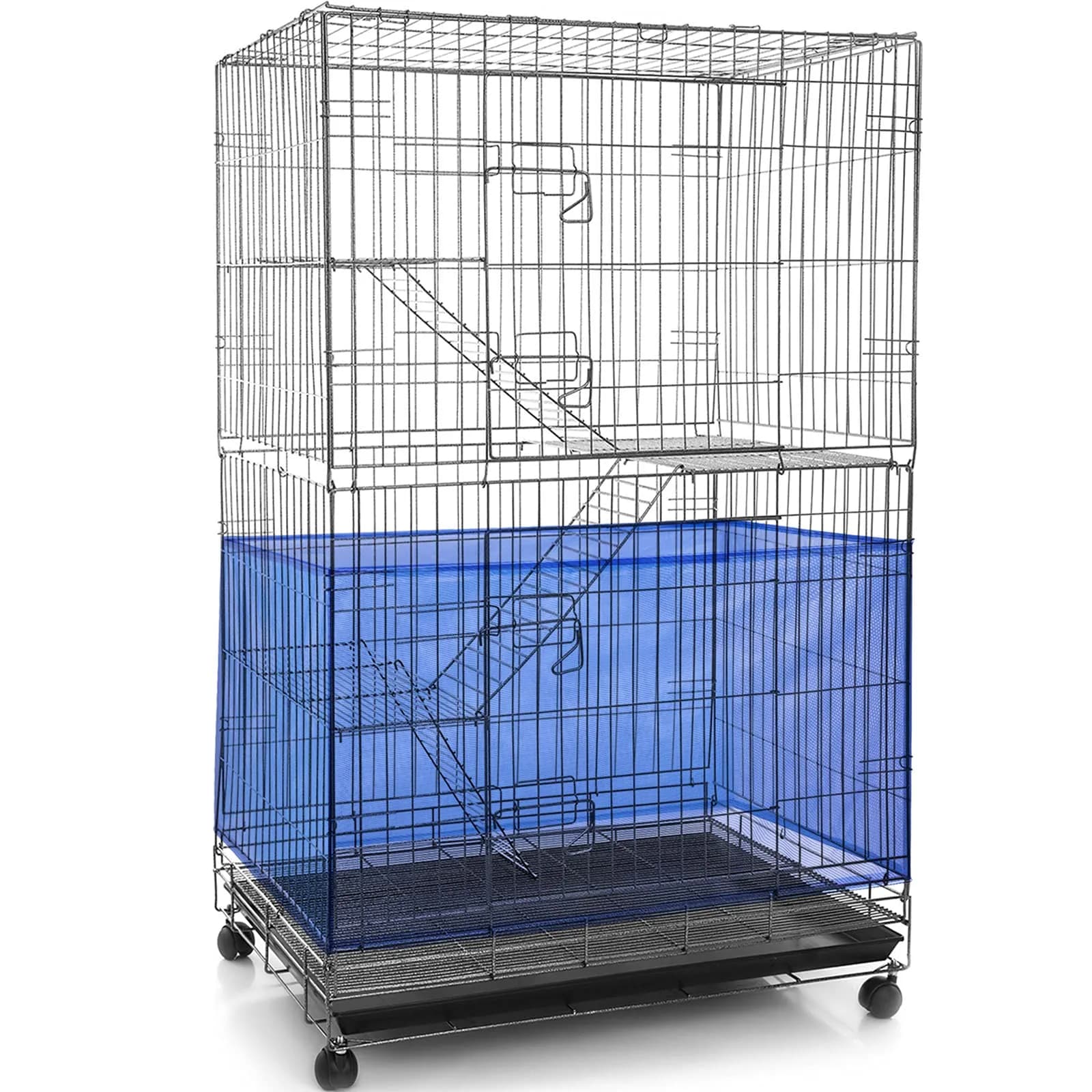 Shappy Bird Cage Seed Catcher Net 300 x 37 cm (118 x 15 Inch) | Breathable Nylon Mesh for Medium/Small Cages — Blue