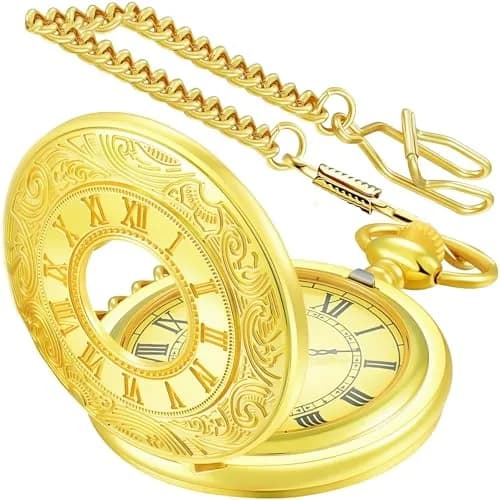 LYMFHCH Vintage Roman Numeral Pocket Watch with Chain | 46mm Case Diameter thumbnail 1