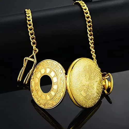 LYMFHCH Vintage Roman Numeral Pocket Watch with Chain | 46mm Case Diameter thumbnail 5