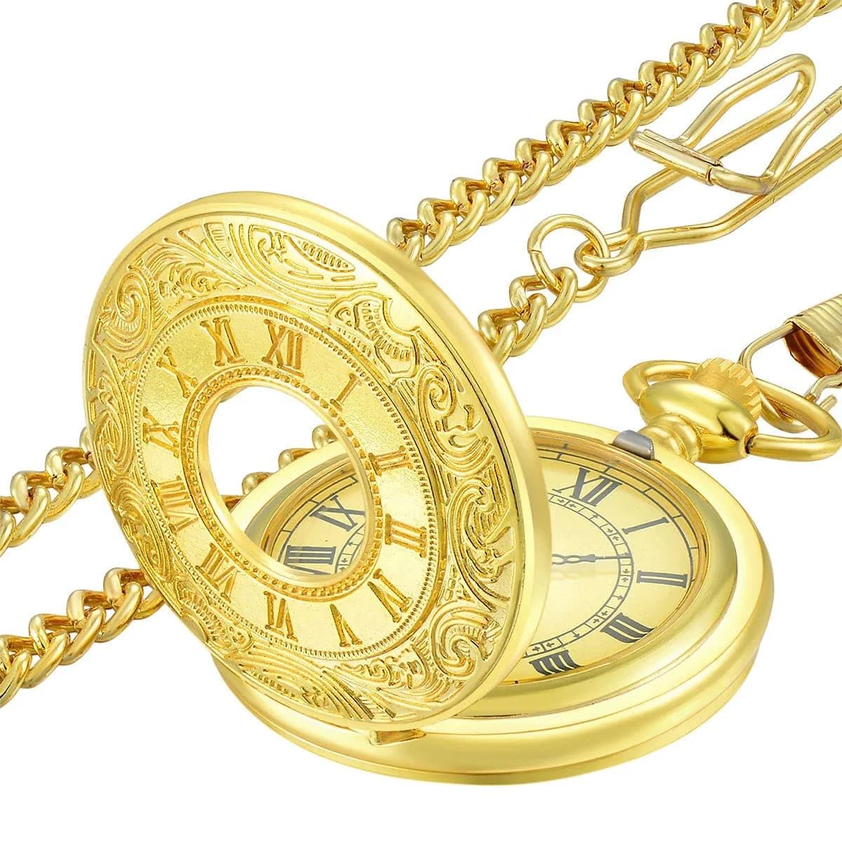 LYMFHCH Vintage Roman Numeral Pocket Watch with Chain | 46mm Case Diameter - view 7