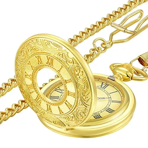 LYMFHCH Vintage Roman Numeral Pocket Watch with Chain | 46mm Case Diameter thumbnail 7