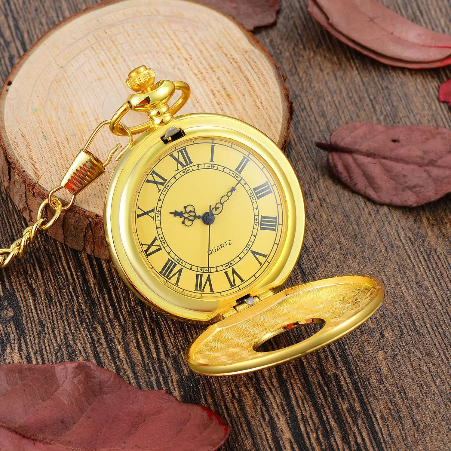 LYMFHCH Gold Vintage Pocket Watch with Chain, Classic Roman Numerals Quartz Display - view 3