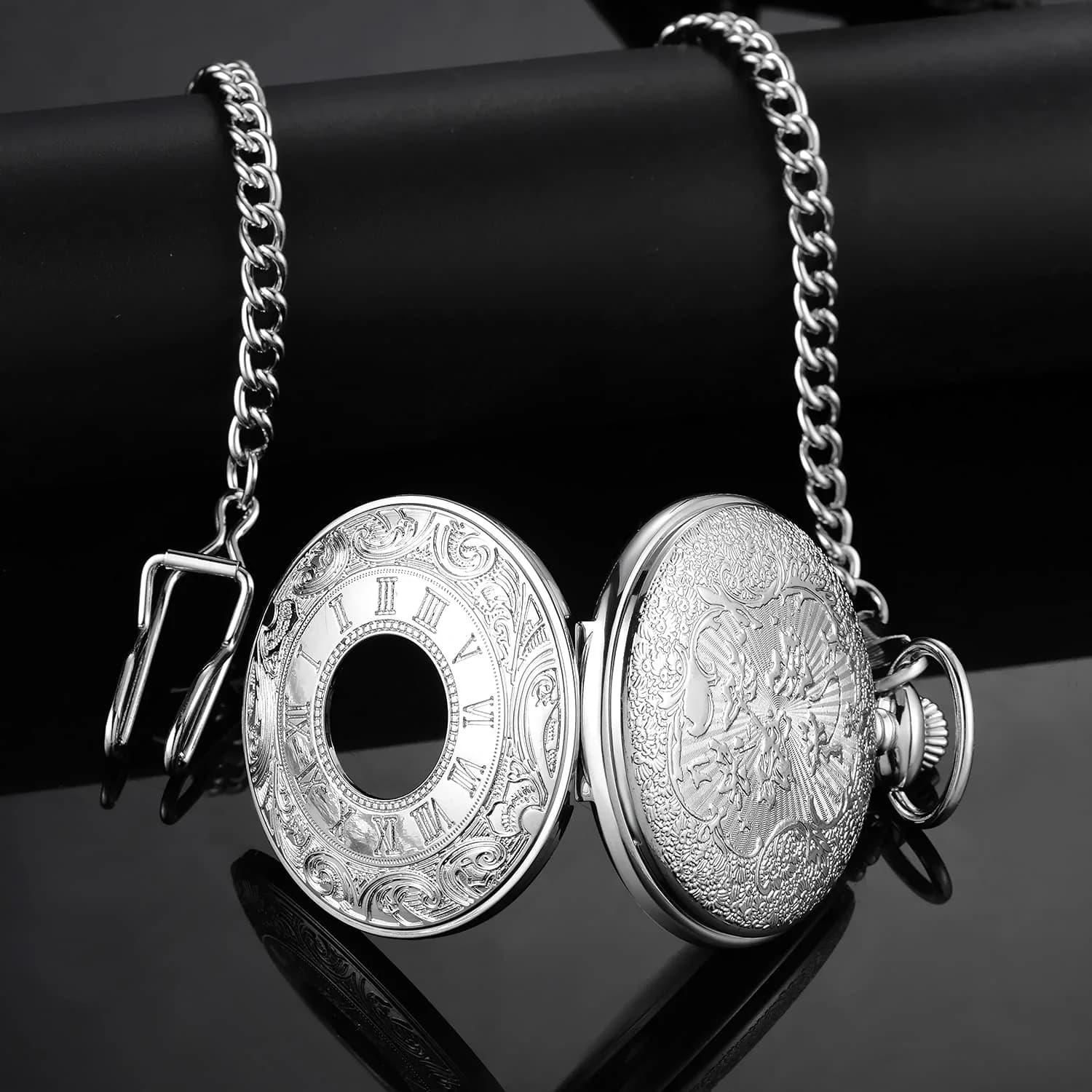 LYMFHCH Vintage Pocket Watch Roman Numerals Scale Quartz Pocket Watch with Chain | 46mm Case - view 5