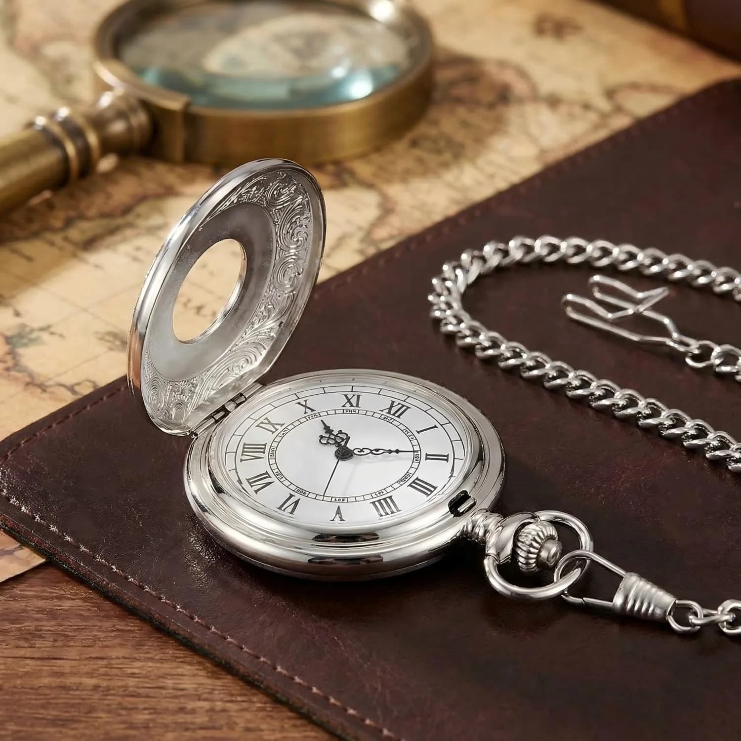 LYMFHCH Vintage Pocket Watch Roman Numerals Scale Quartz Pocket Watch with Chain | 46mm Case - view 6