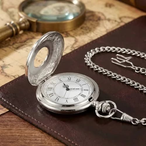 LYMFHCH Vintage Pocket Watch Roman Numerals Scale Quartz Pocket Watch with Chain | 46mm Case thumbnail 6