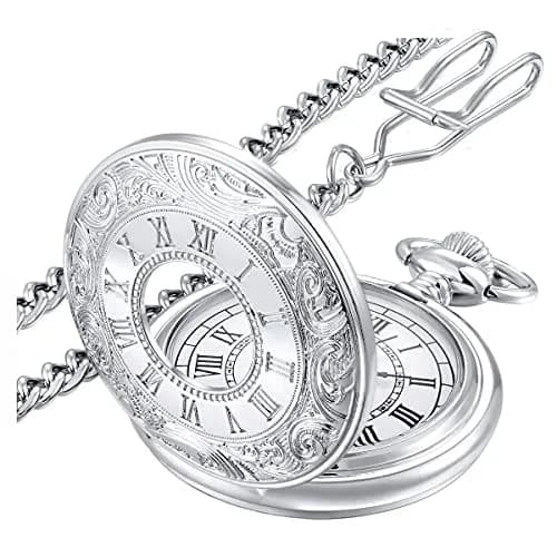 LYMFHCH Vintage Pocket Watch Roman Numerals Scale Quartz Pocket Watch with Chain | 46mm Case thumbnail 1