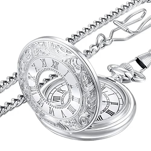 LYMFHCH Vintage Pocket Watch Roman Numerals Scale Quartz Pocket Watch with Chain | 46mm Case thumbnail 8