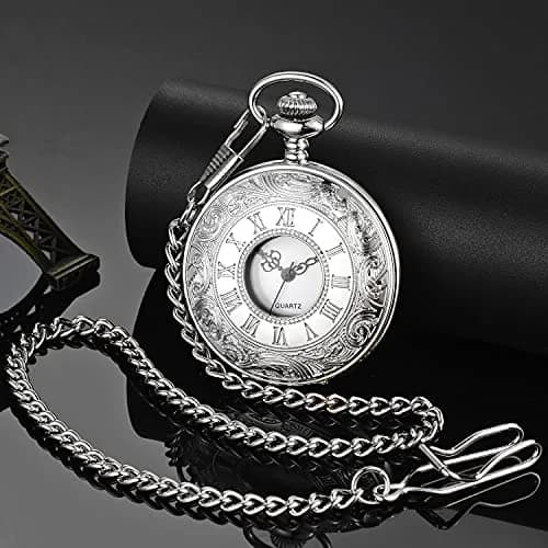 LYMFHCH Vintage Pocket Watch Roman Numerals Scale Quartz Pocket Watch with Chain | 46mm Case thumbnail 2