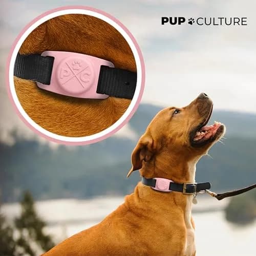 Pup Culture Airtag Dog Collar Holder Case | Pink Silicone Loop for Apple AirTag GPS Pet Tracker (1.5 inch Collar Fit) thumbnail 2