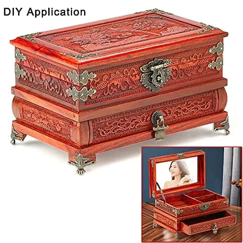 QINIZX Retro Jewelry Box Hardware Set with Hasp Latch, Hinges, and Corner Protectors (Vintage Bronze) thumbnail 6