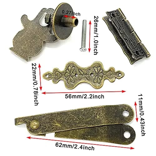 QINIZX Retro Jewelry Box Hardware Set with Hasp Latch, Hinges, and Corner Protectors (Vintage Bronze) thumbnail 3