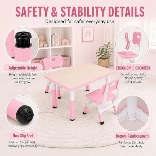 UNICOO Kids Table and Chairs Set, Height Adjustable, Plastic Study Desk for Ages 2-10 | Durable & Easy to Clean thumbnail 4