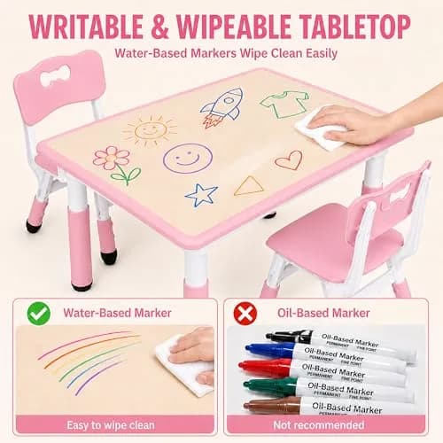UNICOO Kids Table and Chairs Set, Height Adjustable, Plastic Study Desk for Ages 2-10 | Durable & Easy to Clean thumbnail 5