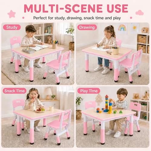 UNICOO Kids Table and Chairs Set, Height Adjustable, Plastic Study Desk for Ages 2-10 | Durable & Easy to Clean thumbnail 3