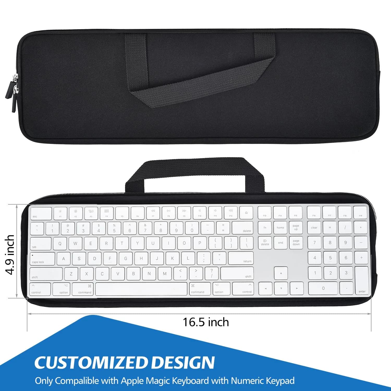 CASEDAO Black Neoprene Keyboard Sleeve Bag for Apple Magic Keyboard with Numeric Keypad & Touch ID | 42cm (16.5") - view 2
