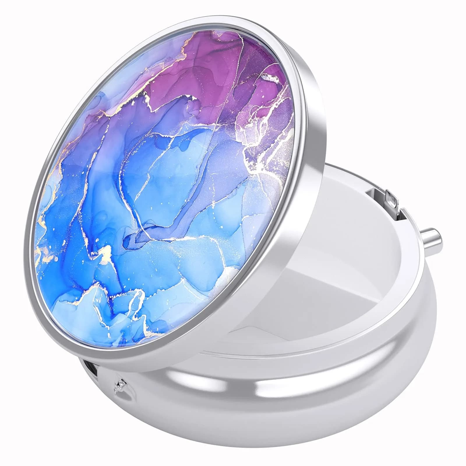 Nipichsha Pill Box Small Portable Medicine Organizer Graceful Peony | Compact, Sturdy & Stylish — blue Marble