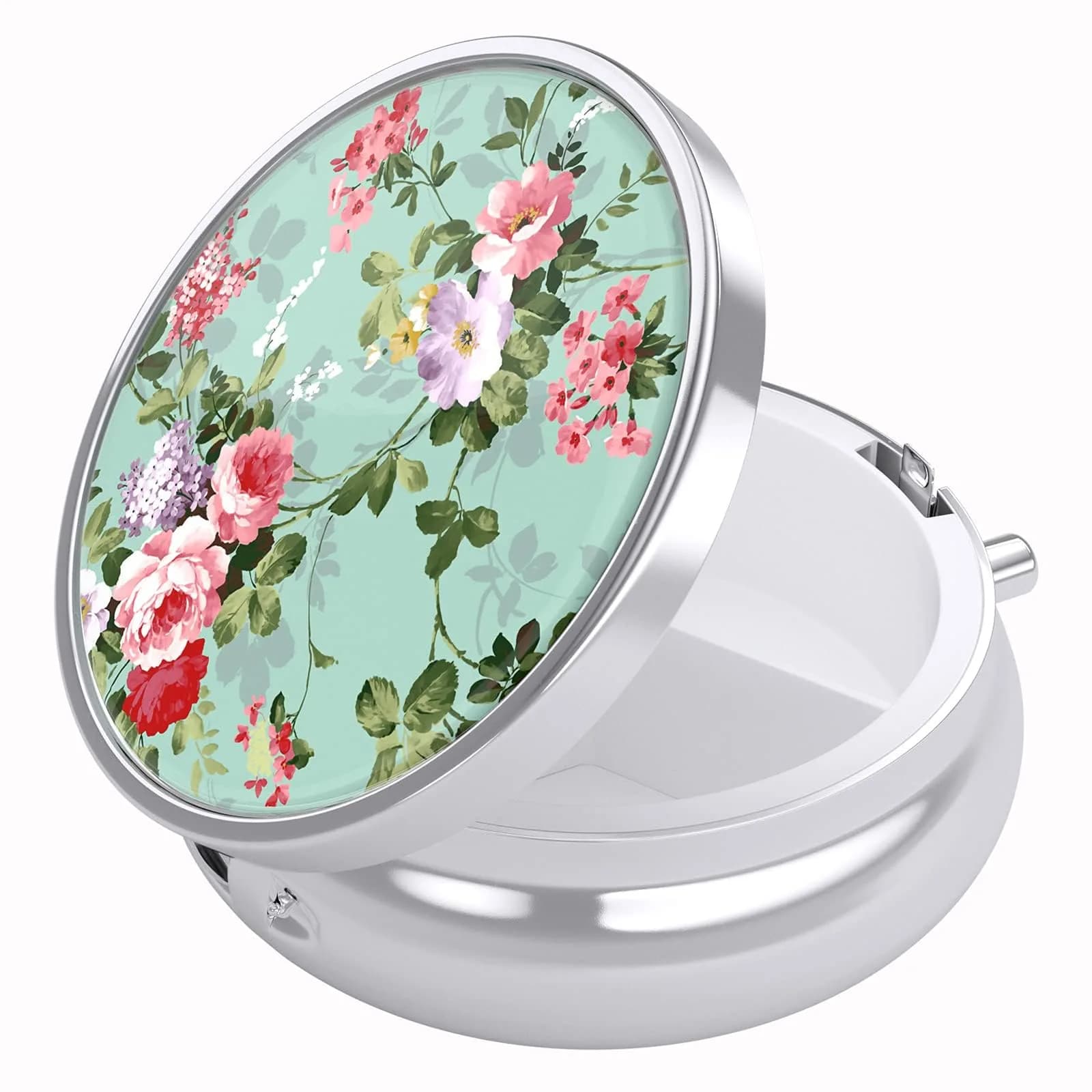 Nipichsha Pill Box Small Portable Medicine Organizer Graceful Peony | Compact, Sturdy & Stylish — graceful Peony